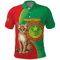 Personalised Mauritania Polo Shirt African Wild Cat With Coat Of Arms - Wonder Print Shop