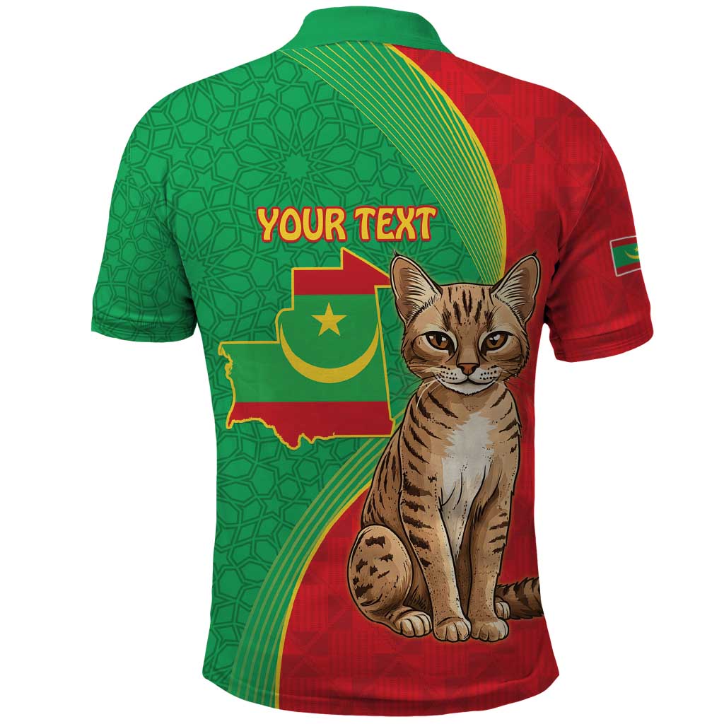 Personalised Mauritania Polo Shirt African Wild Cat With Coat Of Arms - Wonder Print Shop