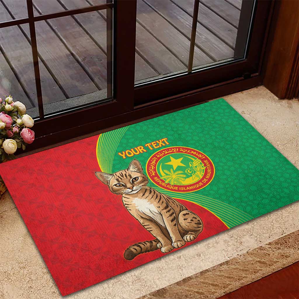 Personalised Mauritania Rubber Doormat African Wild Cat With Coat Of Arms - Wonder Print Shop