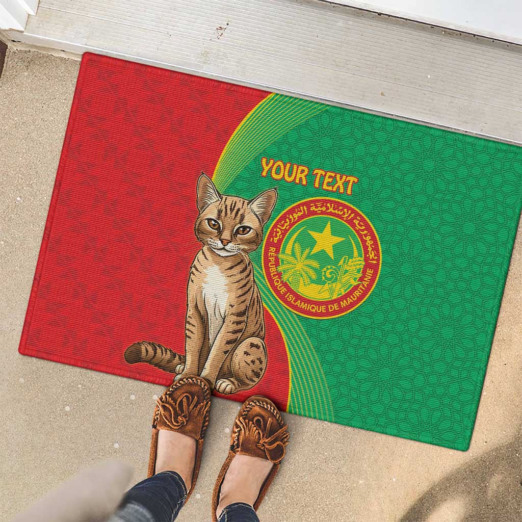 Personalised Mauritania Rubber Doormat African Wild Cat With Coat Of Arms - Wonder Print Shop