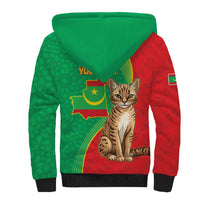 Personalised Mauritania Sherpa Hoodie African Wild Cat With Coat Of Arms - Wonder Print Shop