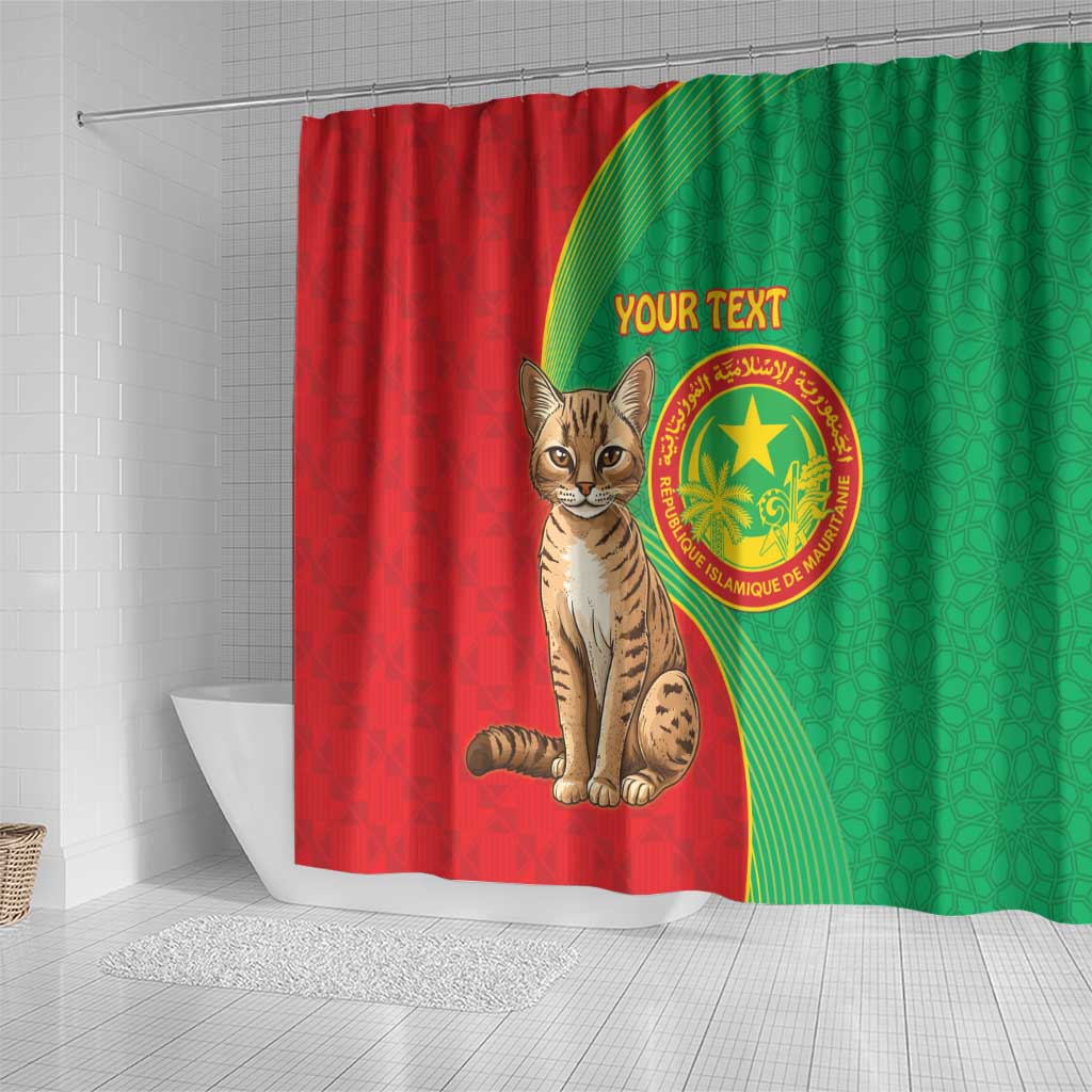 Personalised Mauritania Shower Curtain African Wild Cat With Coat Of Arms - Wonder Print Shop