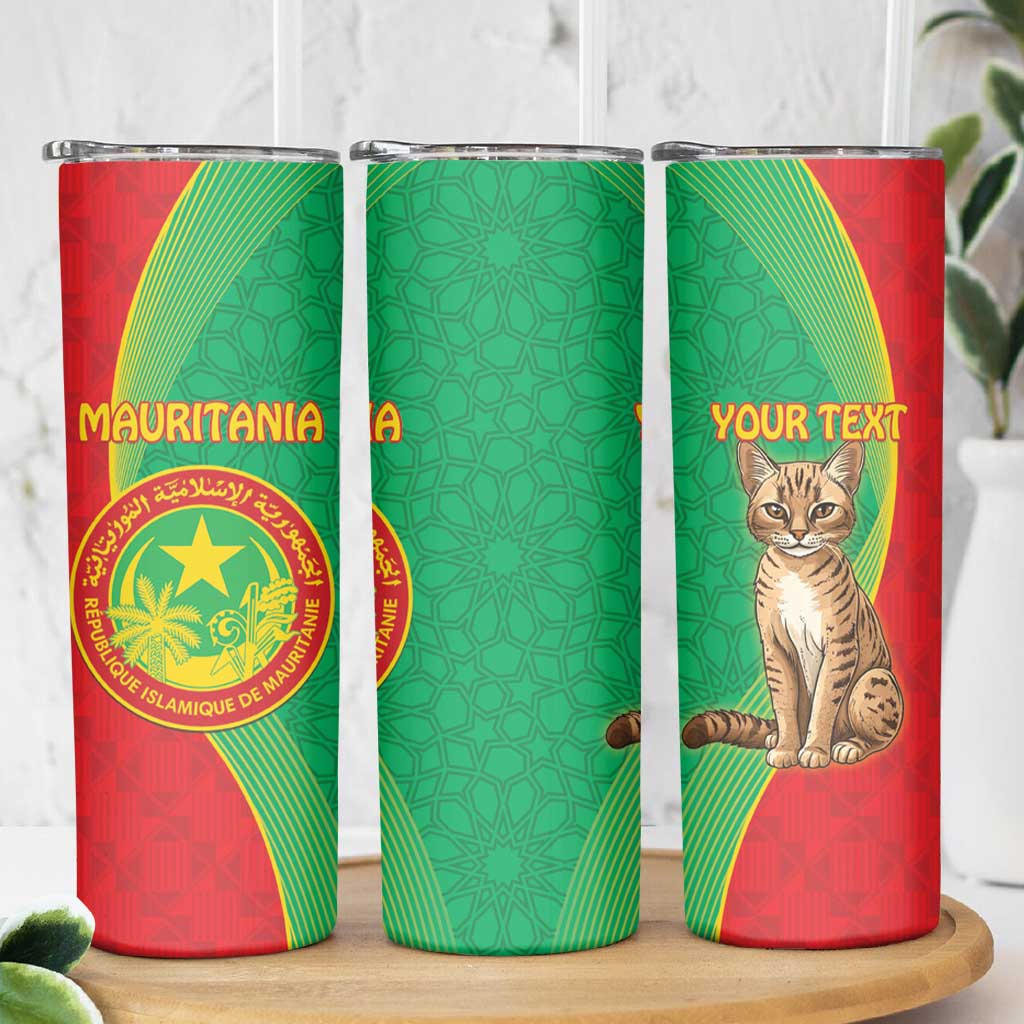 Personalised Mauritania Skinny Tumbler African Wild Cat With Coat Of Arms - Wonder Print Shop