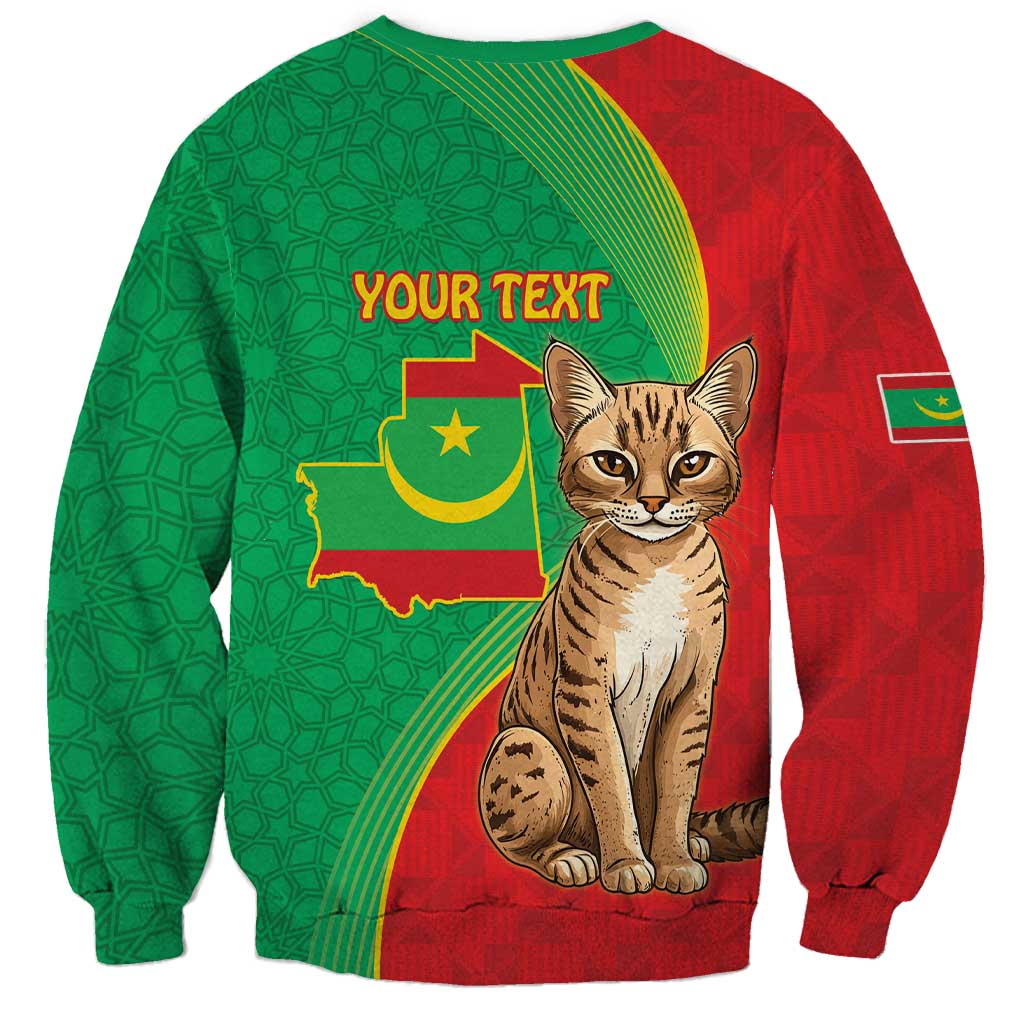 Personalised Mauritania Sweatshirt African Wild Cat With Coat Of Arms - Wonder Print Shop