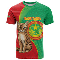 Personalised Mauritania T Shirt African Wild Cat With Coat Of Arms - Wonder Print Shop