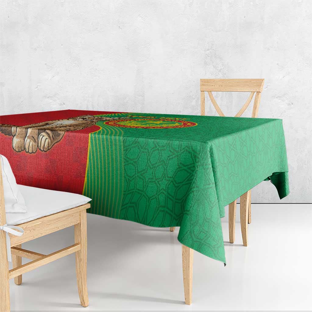 Personalised Mauritania Tablecloth African Wild Cat With Coat Of Arms - Wonder Print Shop