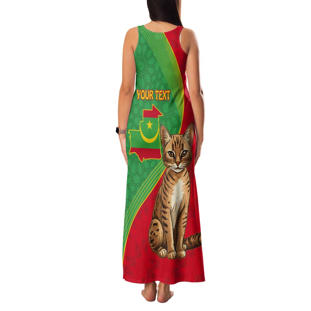 Personalised Mauritania Tank Maxi Dress African Wild Cat With Coat Of Arms - Wonder Print Shop