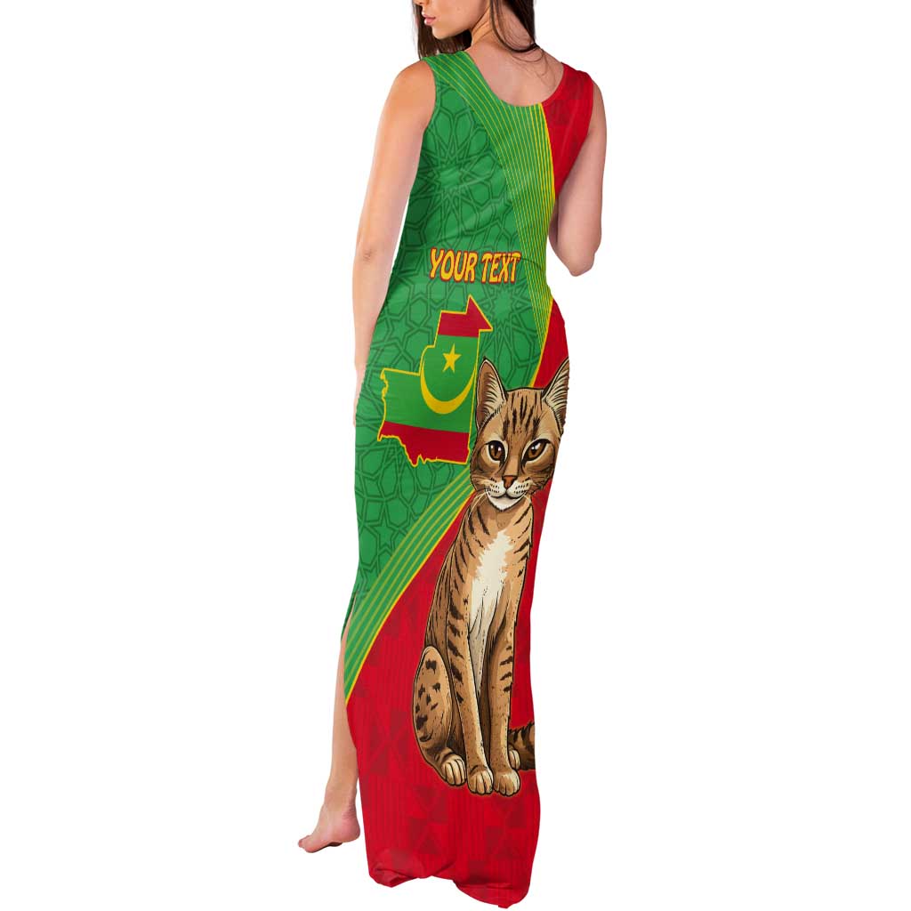 Personalised Mauritania Tank Maxi Dress African Wild Cat With Coat Of Arms - Wonder Print Shop
