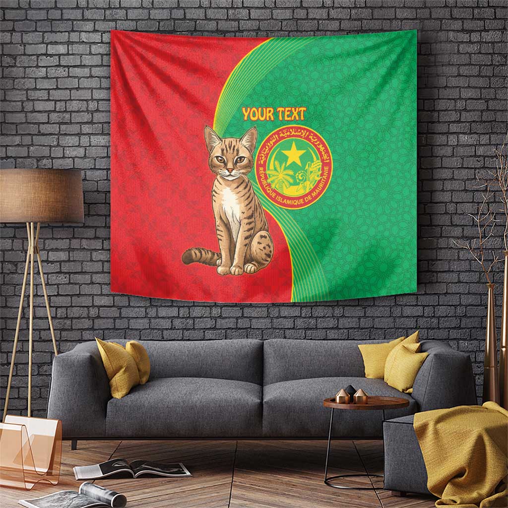 Personalised Mauritania Tapestry African Wild Cat With Coat Of Arms - Wonder Print Shop
