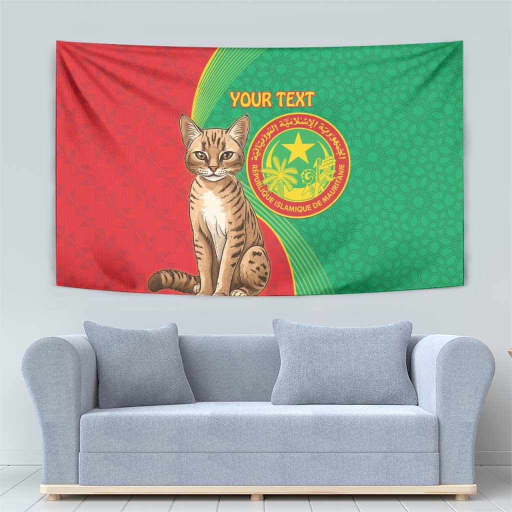 Personalised Mauritania Tapestry African Wild Cat With Coat Of Arms - Wonder Print Shop