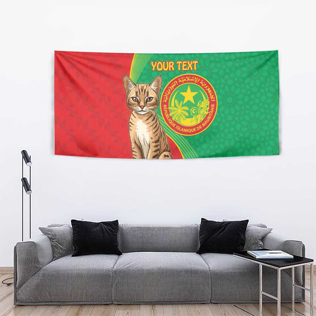 Personalised Mauritania Tapestry African Wild Cat With Coat Of Arms - Wonder Print Shop