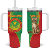 Personalised Mauritania Tumbler With Handle African Wild Cat With Coat Of Arms - Wonder Print Shop