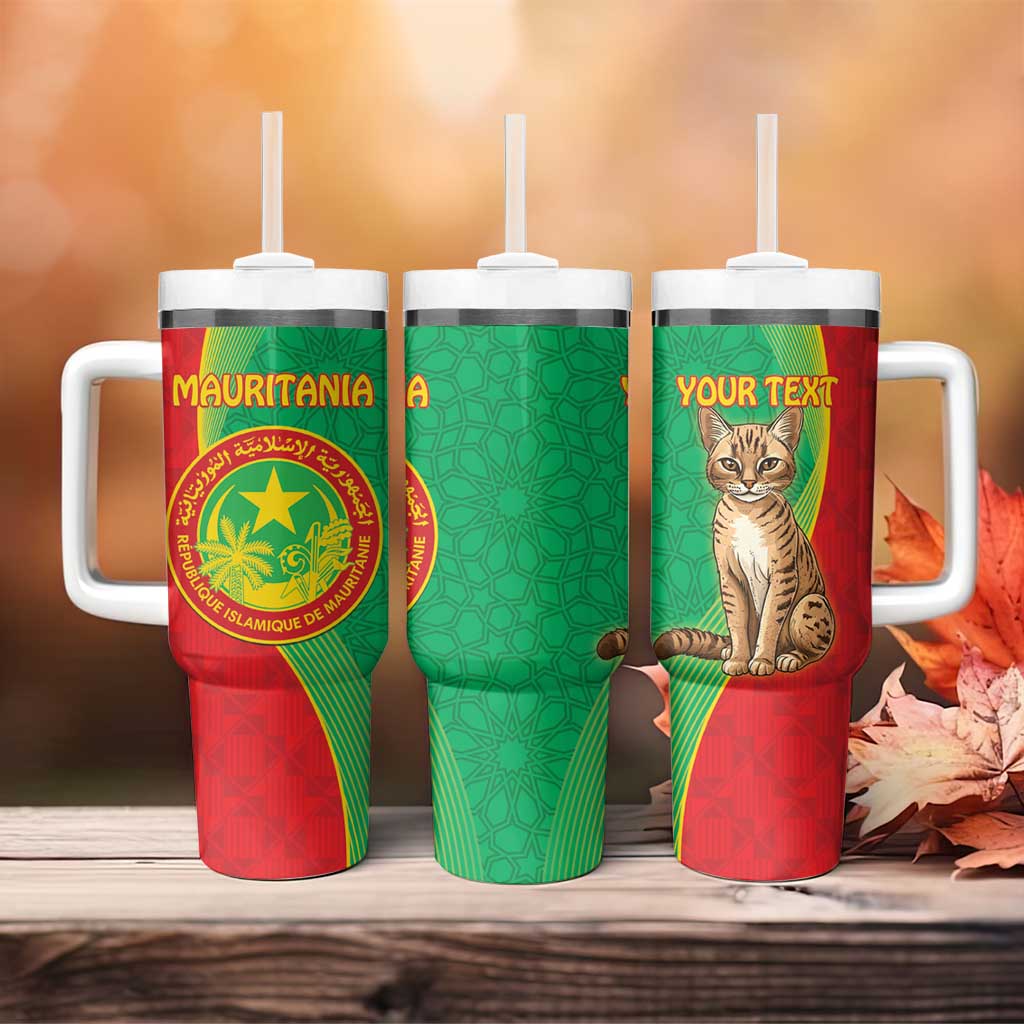 Personalised Mauritania Tumbler With Handle African Wild Cat With Coat Of Arms - Wonder Print Shop