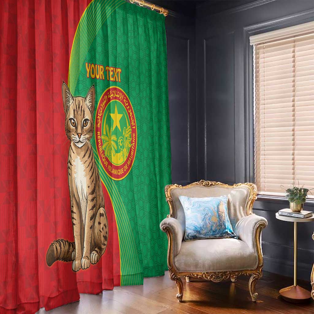 Personalised Mauritania Window Curtain African Wild Cat With Coat Of Arms - Wonder Print Shop