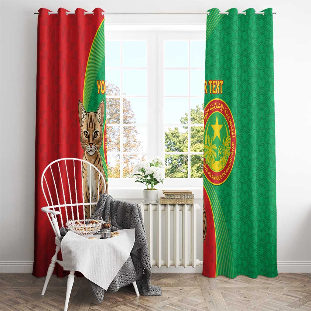 Personalised Mauritania Window Curtain African Wild Cat With Coat Of Arms - Wonder Print Shop