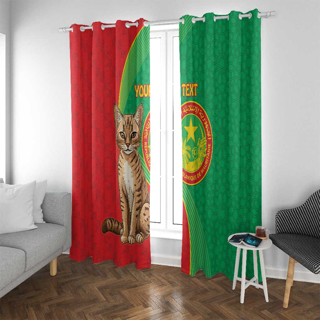 Personalised Mauritania Window Curtain African Wild Cat With Coat Of Arms - Wonder Print Shop