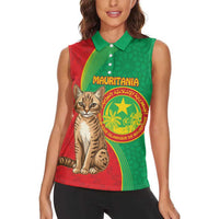 Personalised Mauritania Women Sleeveless Polo Shirt African Wild Cat With Coat Of Arms - Wonder Print Shop