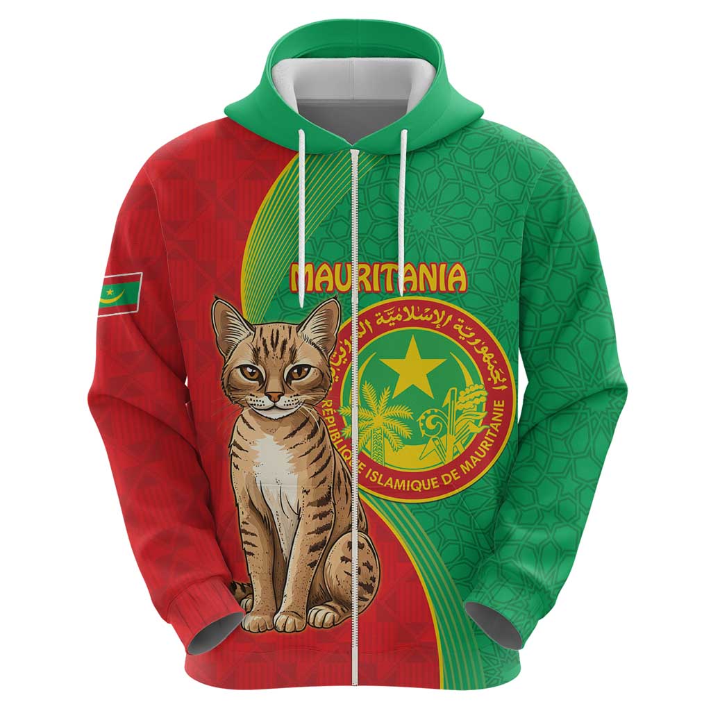 Personalised Mauritania Zip Hoodie African Wild Cat With Coat Of Arms - Wonder Print Shop