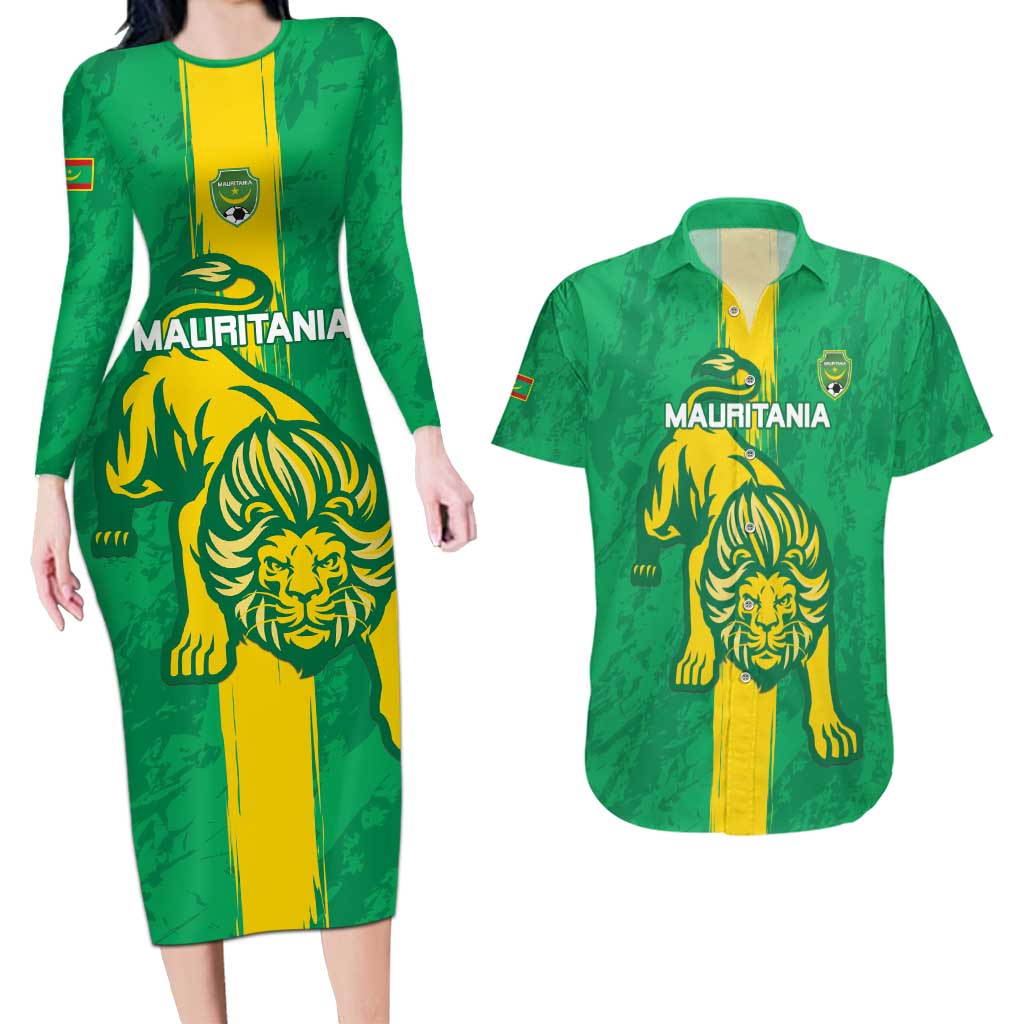 Custom Mauritania Football Couples Matching Long Sleeve Bodycon Dress and Hawaiian Shirt Go Al-Murabitun