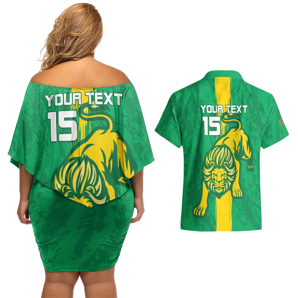 Custom Mauritania Football Couples Matching Off Shoulder Short Dress and Hawaiian Shirt Go Al-Murabitun