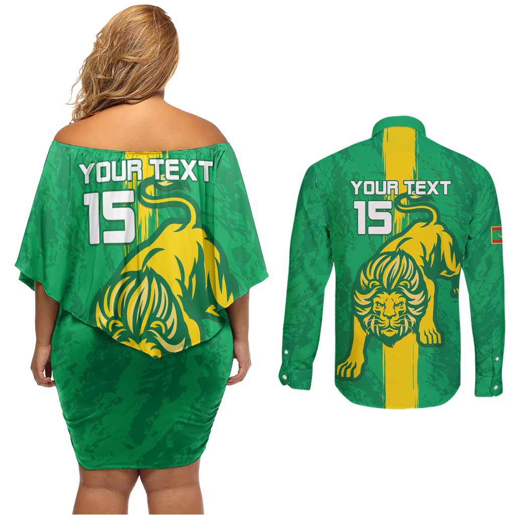 Custom Mauritania Football Couples Matching Off Shoulder Short Dress and Long Sleeve Button Shirt Go Al-Murabitun
