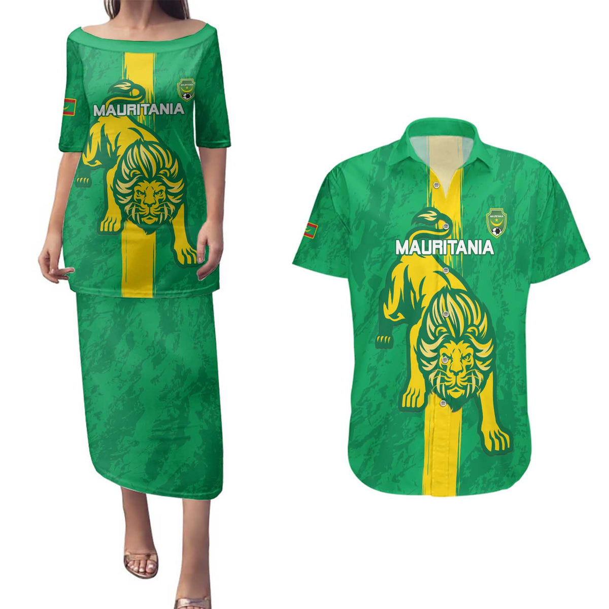 Custom Mauritania Football Couples Matching Puletasi and Hawaiian Shirt Go Al-Murabitun