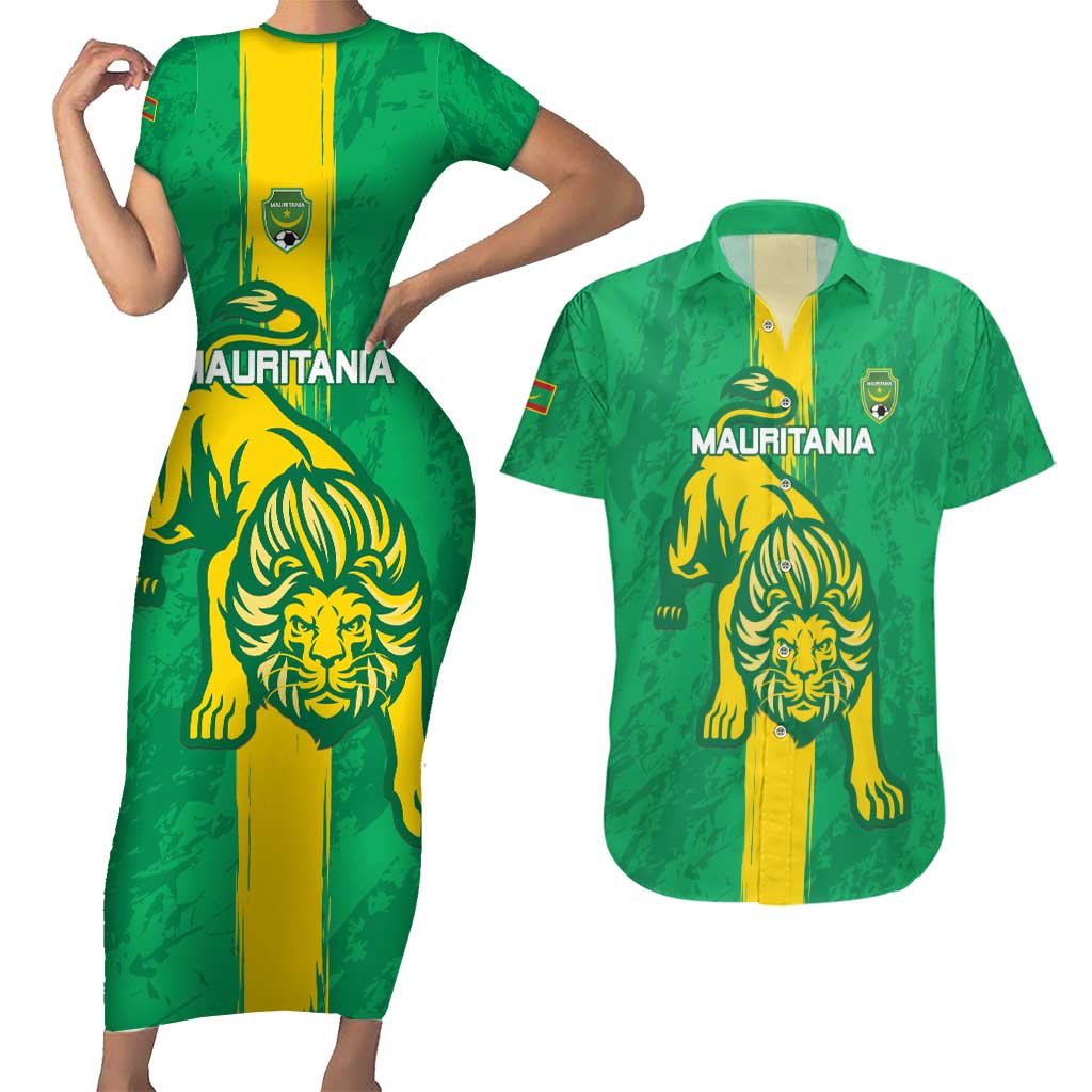 Custom Mauritania Football Couples Matching Short Sleeve Bodycon Dress and Hawaiian Shirt Go Al-Murabitun