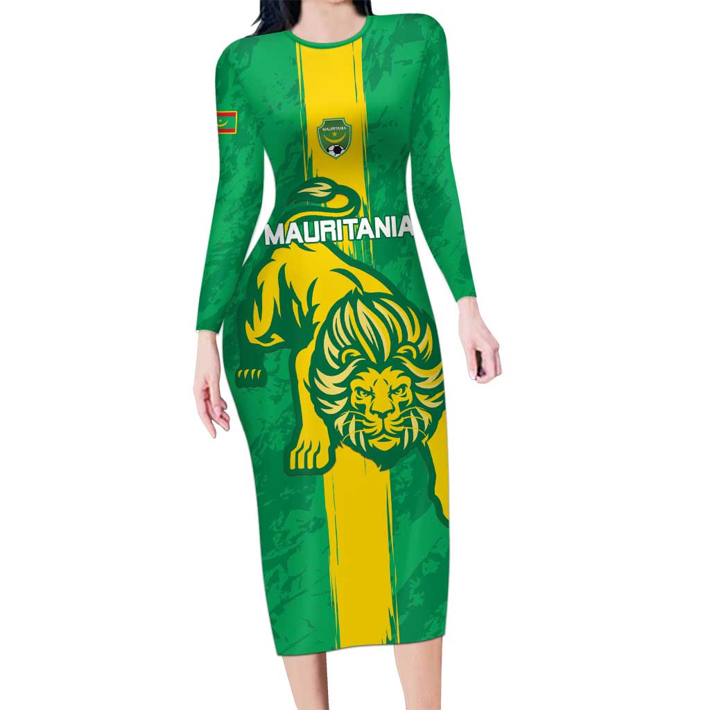 Custom Mauritania Football Long Sleeve Bodycon Dress Go Al-Murabitun - Wonder Print Shop