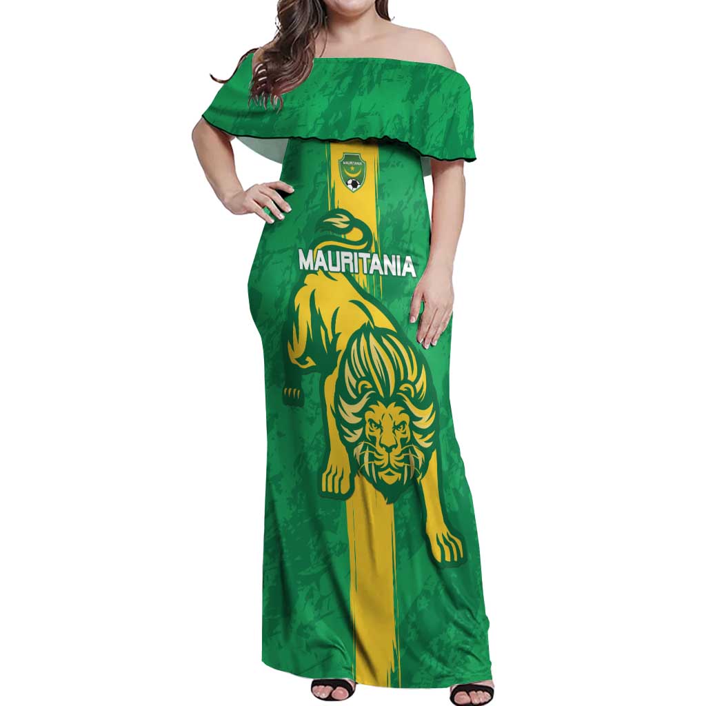 Custom Mauritania Football Off Shoulder Maxi Dress Go Al-Murabitun - Wonder Print Shop