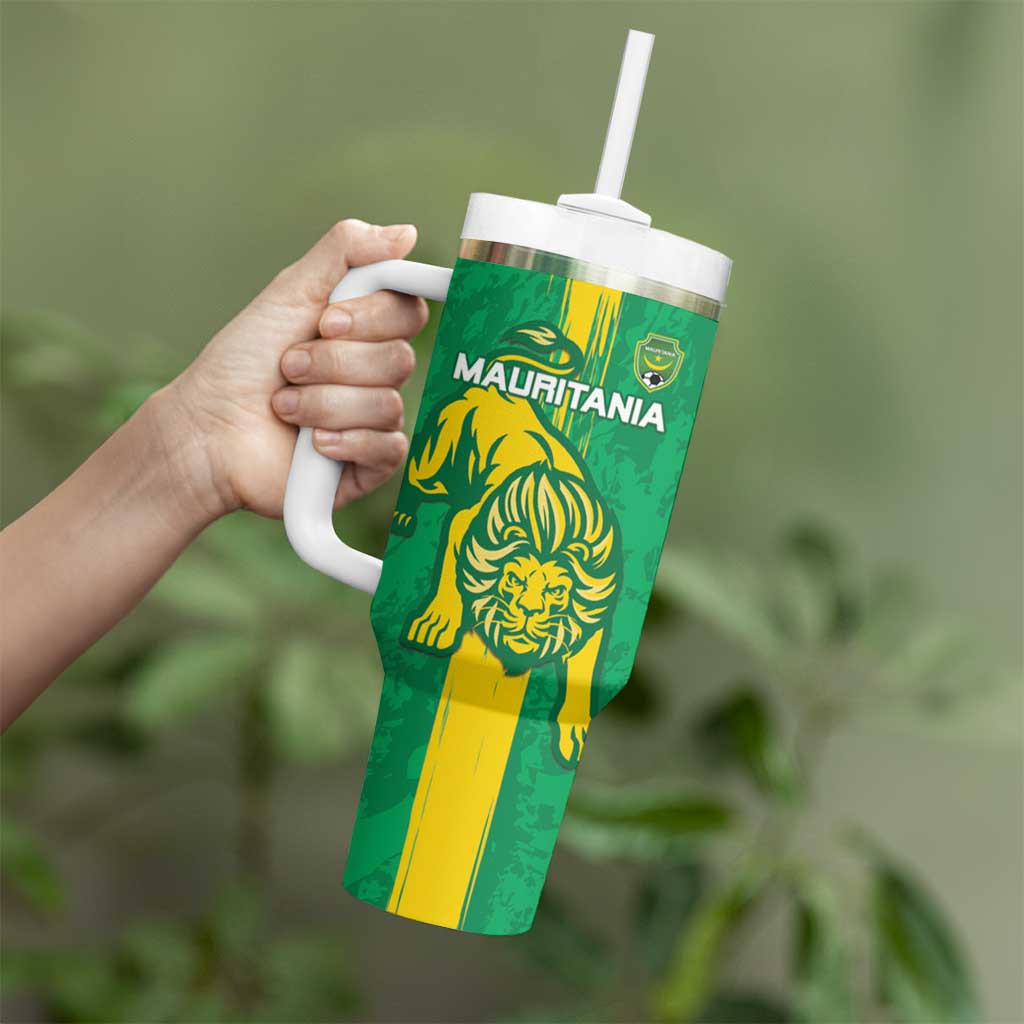Custom Mauritania Football Tumbler With Handle Go Al-Murabitun - Wonder Print Shop