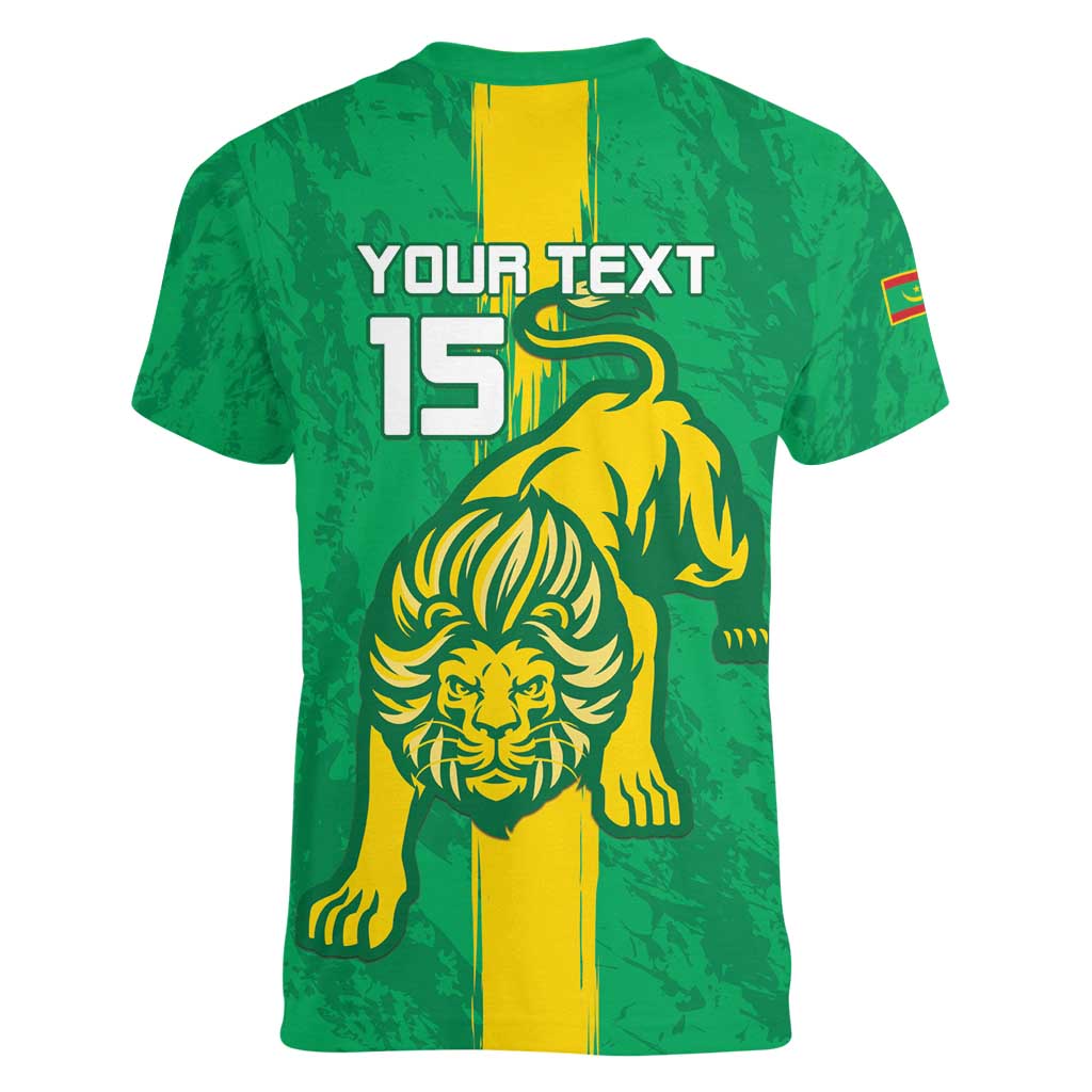 Custom Mauritania Football Women V-Neck T-Shirt Go Al-Murabitun - Wonder Print Shop
