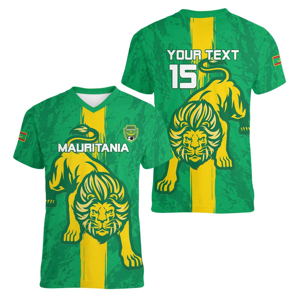 Custom Mauritania Football Women V-Neck T-Shirt Go Al-Murabitun - Wonder Print Shop
