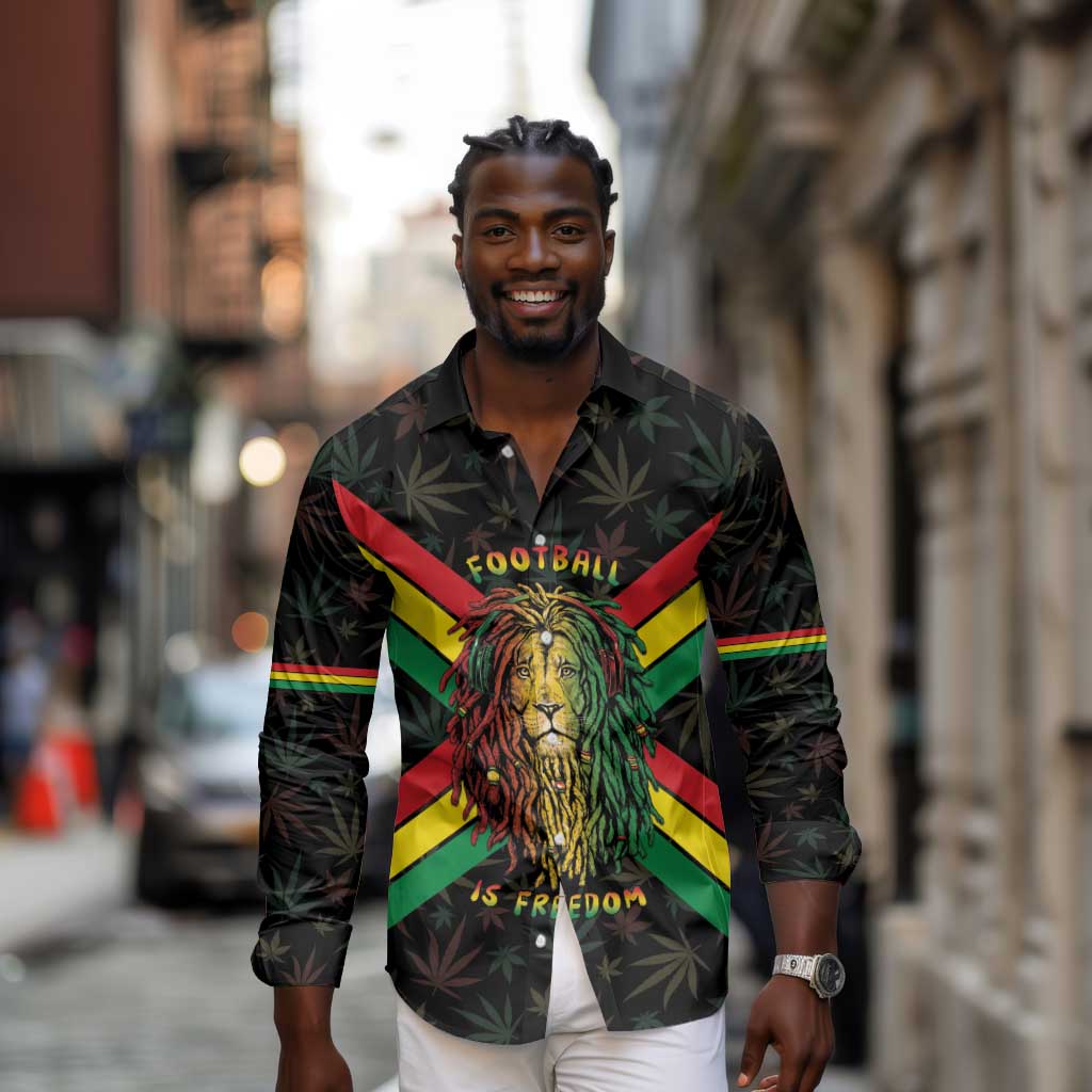 Legend Reggae Marley Football Long Sleeve Button Shirt Rasta Lion