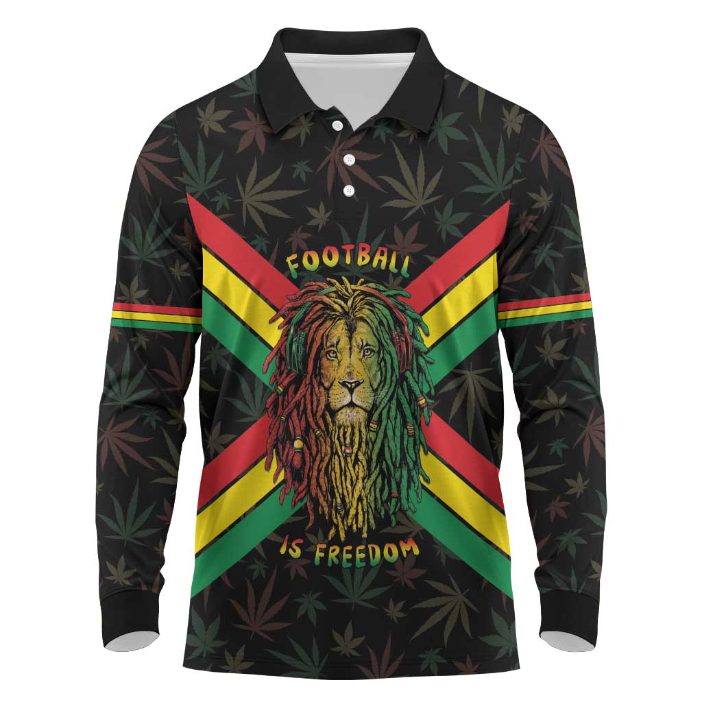 Legend Reggae Marley Football Long Sleeve Polo Shirt Rasta Lion
