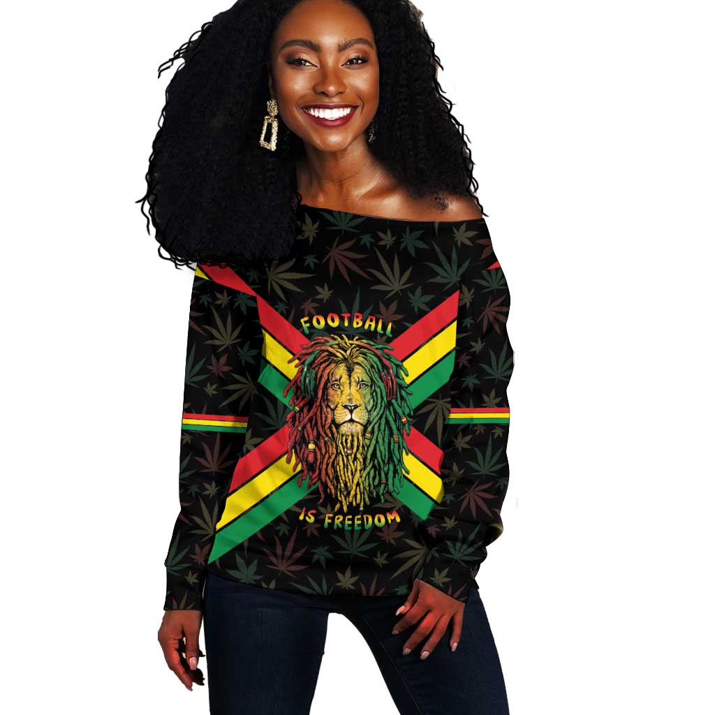 Legend Reggae Marley Football Off Shoulder Sweater Rasta Lion