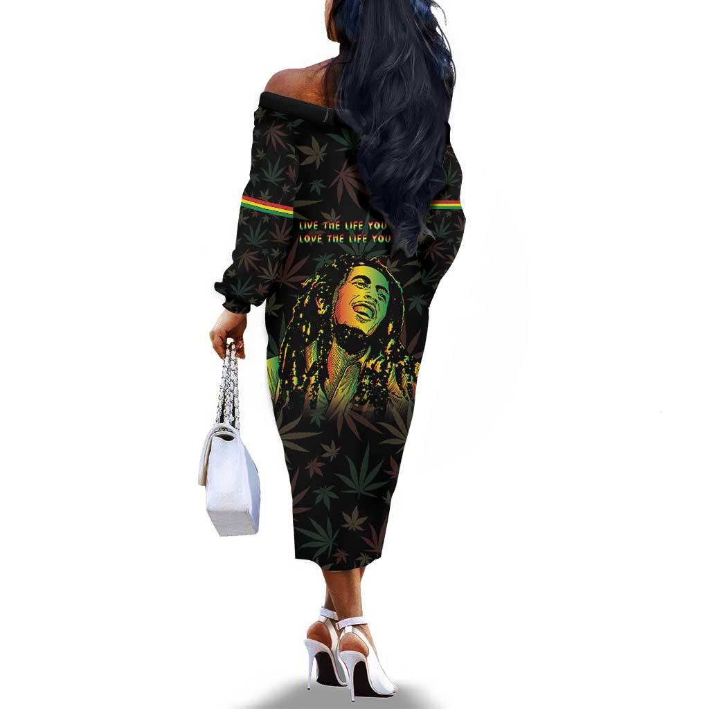 Legend Reggae Marley Football Off The Shoulder Long Sleeve Dress Rasta Lion