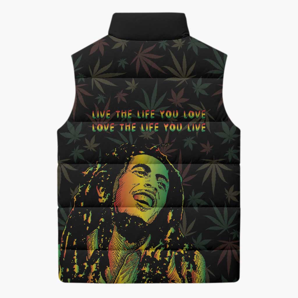 Legend Reggae Marley Football Sleeveless Puffer Jacket Rasta Lion