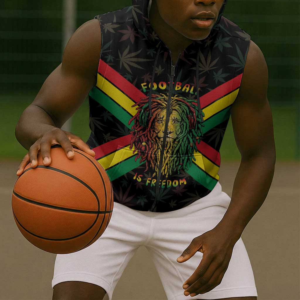 Legend Reggae Marley Football Sleeveless Zip Hoodie Rasta Lion