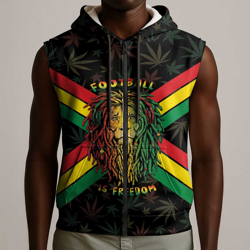 Legend Reggae Marley Football Sleeveless Zip Hoodie Rasta Lion