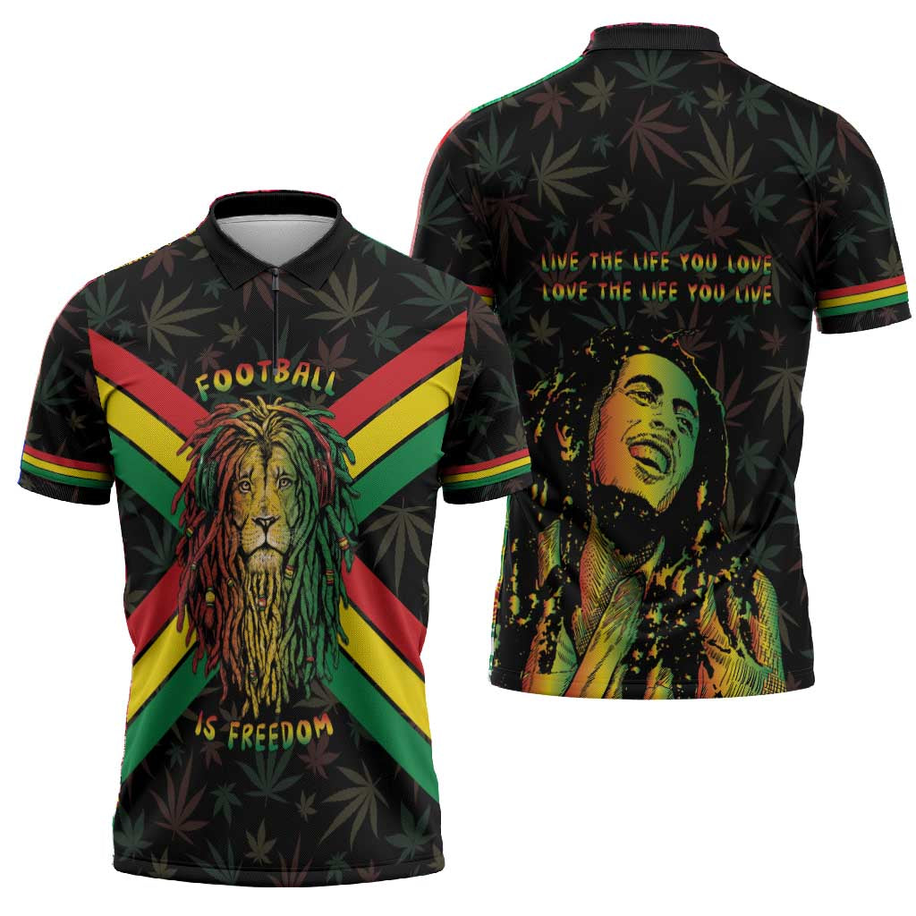 Legend Reggae Marley Football Zipper Polo Shirt Rasta Lion