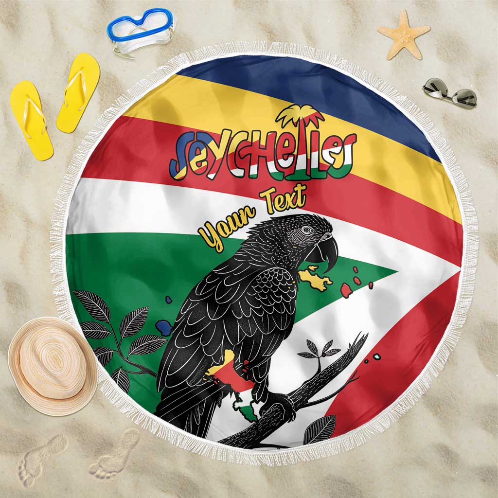 Personalized Seychelles Independence Day Beach Blanket Coat Of Arms Black Parrot