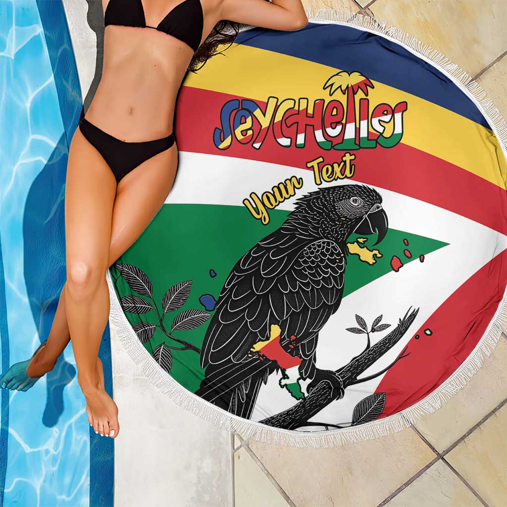 Personalized Seychelles Independence Day Beach Blanket Coat Of Arms Black Parrot