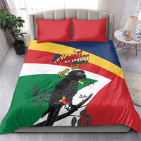 Personalized Seychelles Independence Day Bedding Set Coat Of Arms Black Parrot