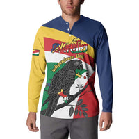 Personalized Seychelles Independence Day Button Sweatshirt Coat Of Arms Black Parrot