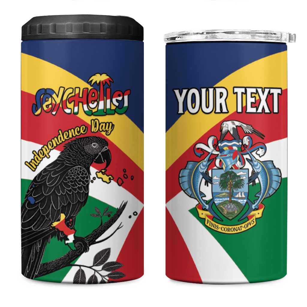 Personalized Seychelles Independence Day 4 in 1 Can Cooler Tumbler Coat Of Arms Black Parrot