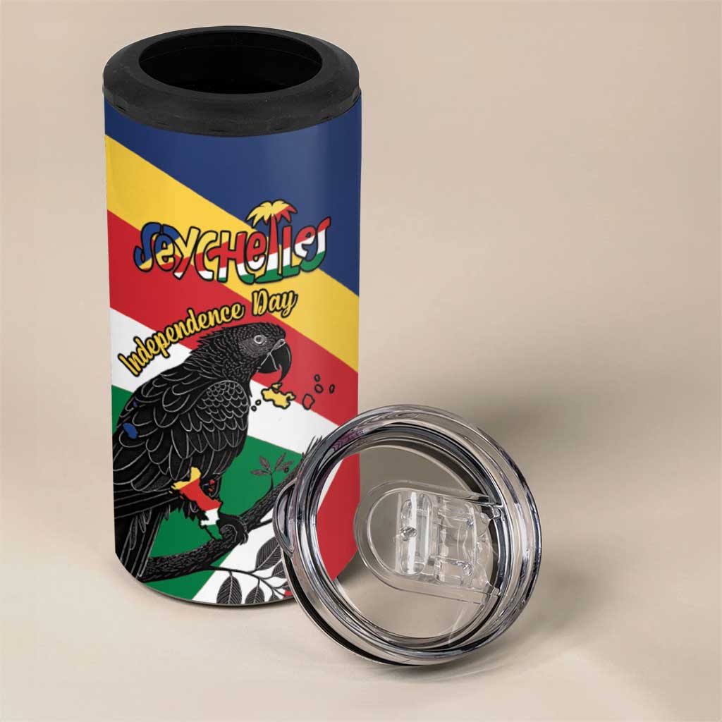 Personalized Seychelles Independence Day 4 in 1 Can Cooler Tumbler Coat Of Arms Black Parrot