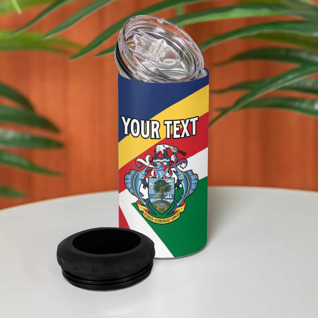 Personalized Seychelles Independence Day 4 in 1 Can Cooler Tumbler Coat Of Arms Black Parrot