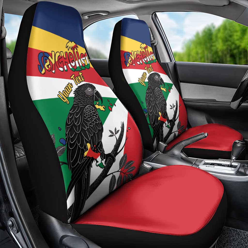 Personalized Seychelles Independence Day Car Seat Cover Coat Of Arms Black Parrot
