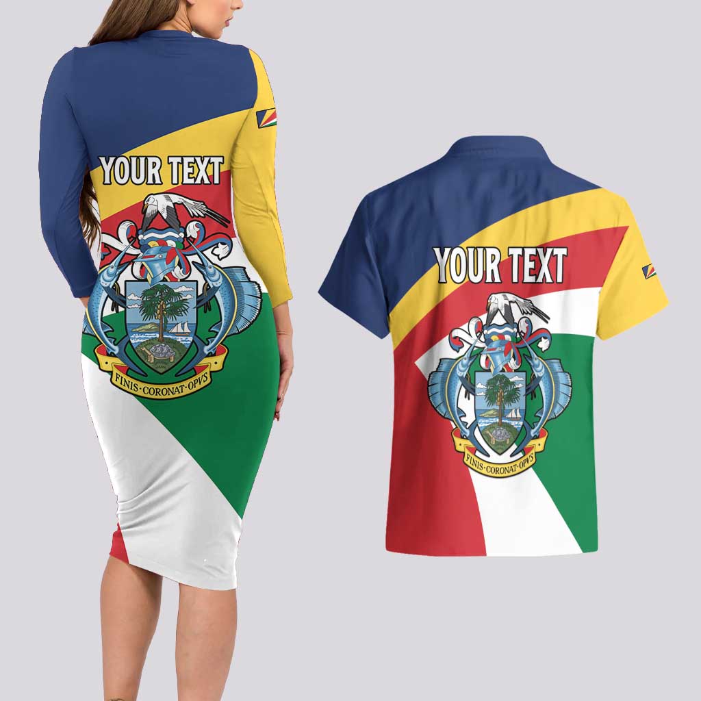 Personalized Seychelles Independence Day Couples Matching Long Sleeve Bodycon Dress and Hawaiian Shirt Coat Of Arms Black Parrot