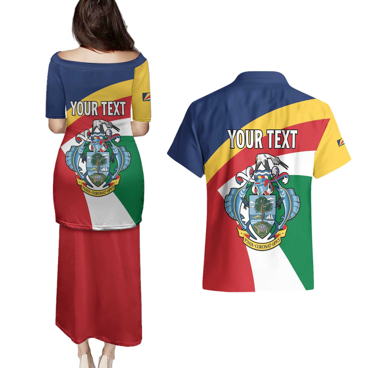 Personalized Seychelles Independence Day Couples Matching Puletasi and Hawaiian Shirt Coat Of Arms Black Parrot